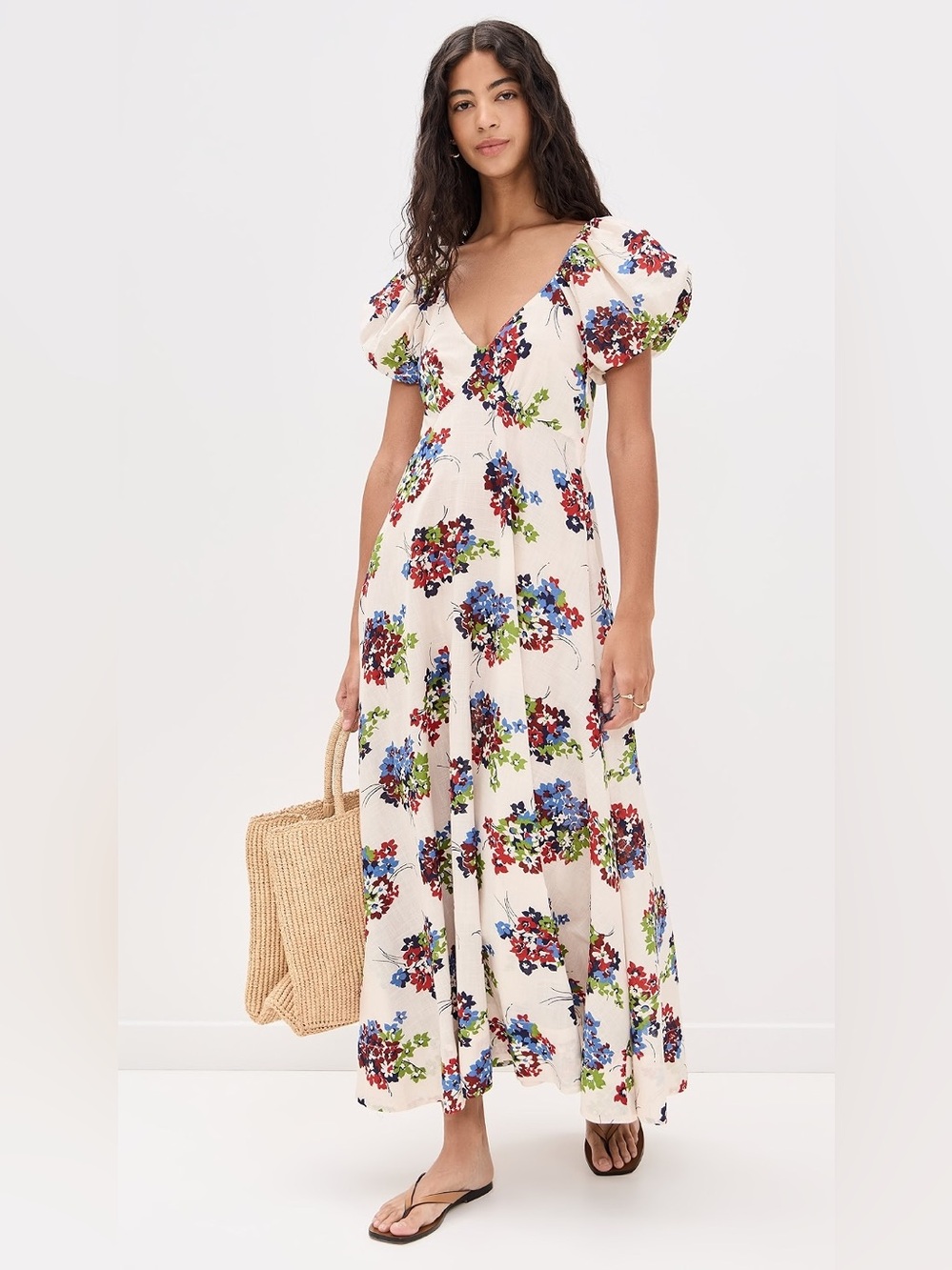 THE GREAT. The Eden Dress Midi Maxi Dress Cream Oasis Floral Size 1 Small